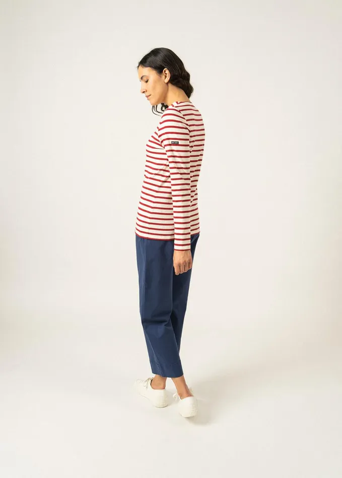 Minquidame Breton Striped Shirt With Long Sleeve Soft Cotton Ecrumaroon Women Saint James Breton Striped Shirts