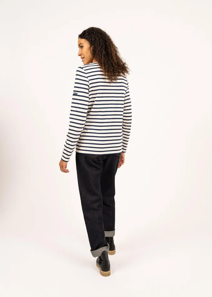 Minquidame Breton Striped Shirt With Long Sleeve Soft Cotton Ecrunavy Women Saint James Breton Striped Shirts
