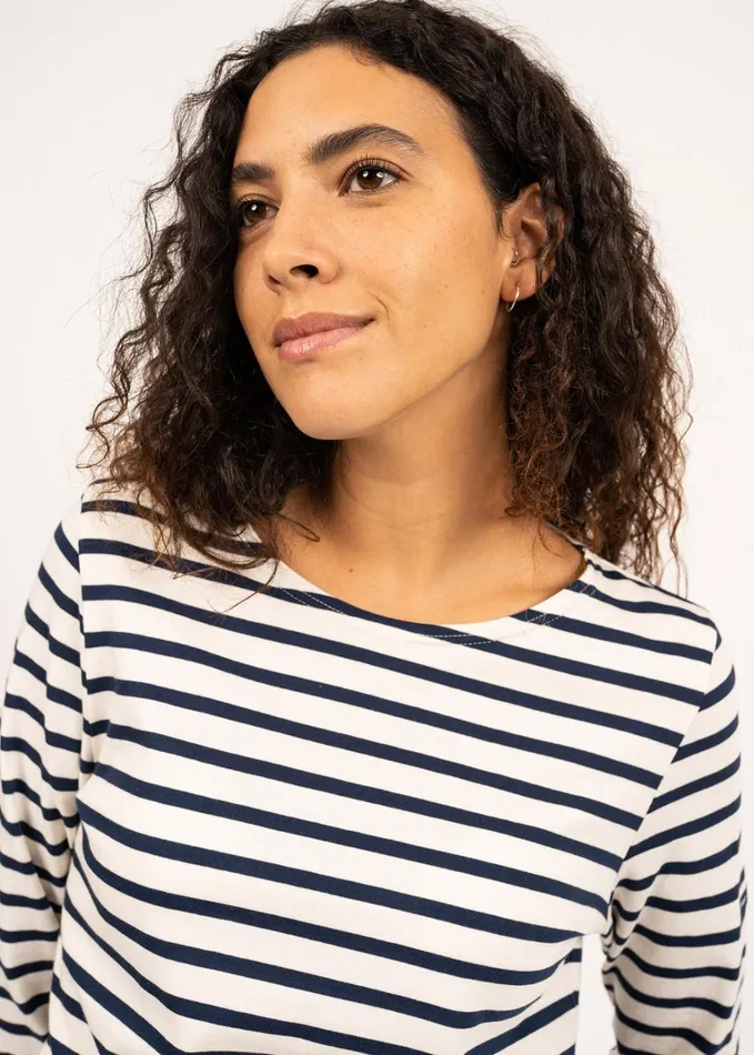 Minquidame Breton Striped Shirt With Long Sleeve Soft Cotton Ecrunavy Women Saint James Breton Striped Shirts