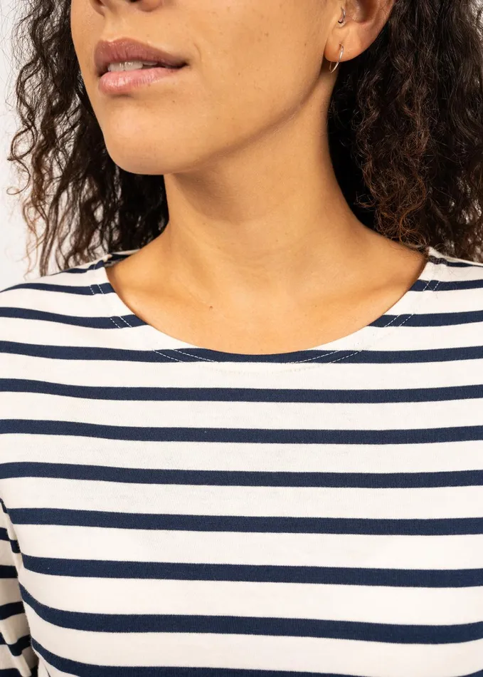 Minquidame Breton Striped Shirt With Long Sleeve Soft Cotton Ecrunavy Women Saint James Breton Striped Shirts