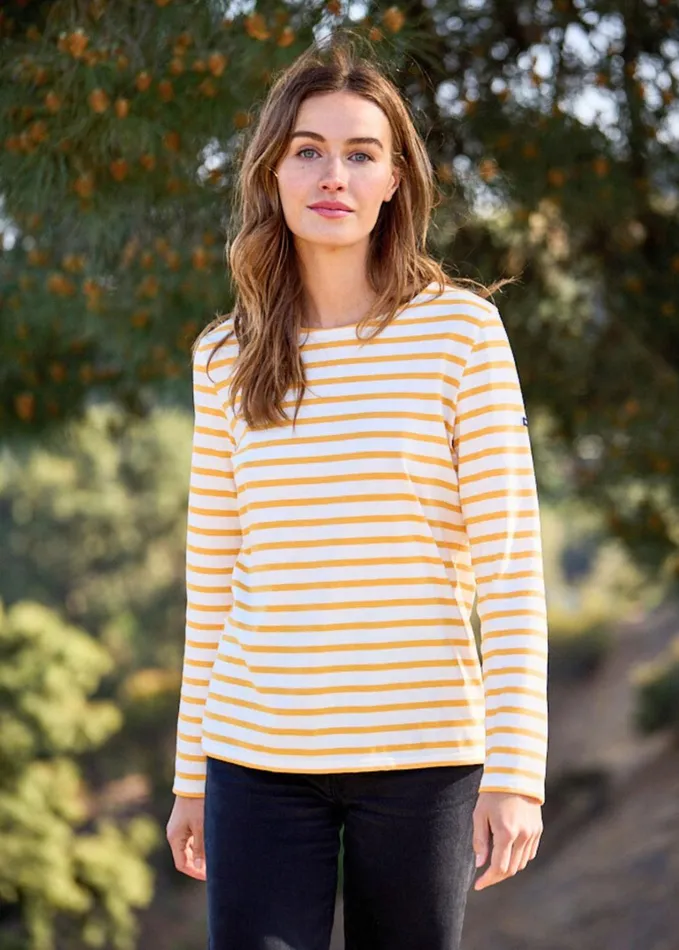 Minquidame Breton Striped Shirt With Long Sleeve Soft Cotton Ivoryamber Women Saint James Aw24 Minquidame Breton Striped Shirt With Long Sleeve Soft Cotton Ivoryamber Women Saint James Aw24