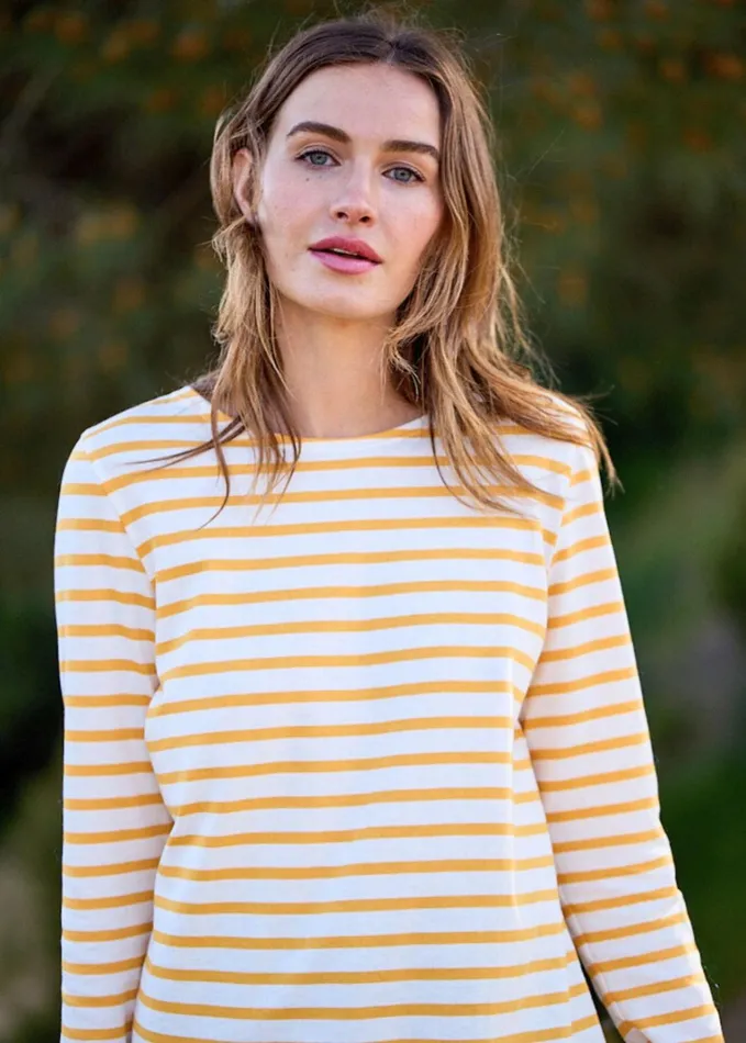Minquidame Breton Striped Shirt With Long Sleeve Soft Cotton Ivoryamber Women Saint James Aw24