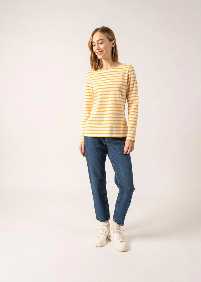 Minquidame Breton Striped Shirt With Long Sleeve Soft Cotton Ivoryamber Women Saint James Breton Striped Shirts