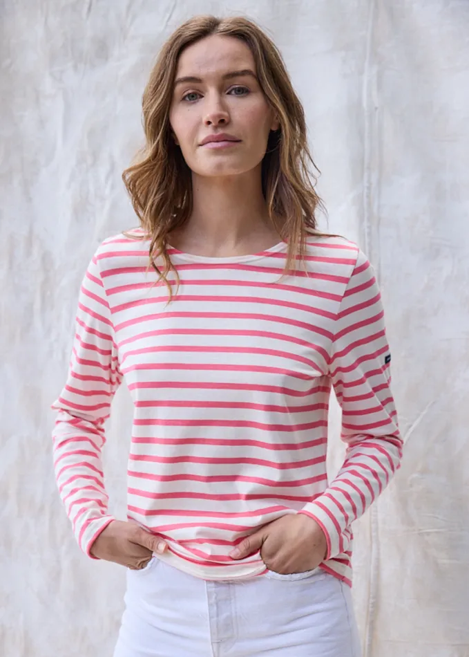 Minquidame Breton Striped Shirt With Long Sleeve Soft Cotton Ivorypink Women Saint James Breton Striped Shirts Minquidame Breton Striped Shirt With Long Sleeve Soft Cotton Ivorypink Women Saint James Breton Striped Shirts