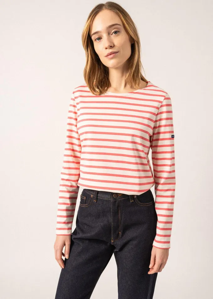 Minquidame Breton Striped Shirt With Long Sleeve Soft Cotton Ivorypink Women Saint James Breton Striped Shirts