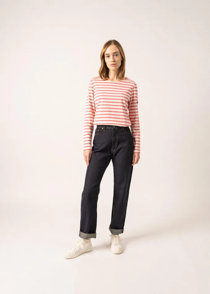 Minquidame Breton Striped Shirt With Long Sleeve Soft Cotton Ivorypink Women Saint James Breton Striped Shirts