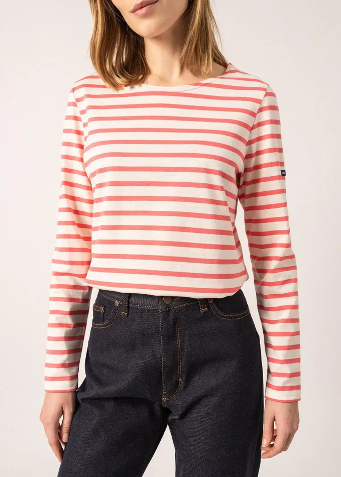Minquidame Breton Striped Shirt With Long Sleeve Soft Cotton Ivorypink Women Saint James Breton Striped Shirts