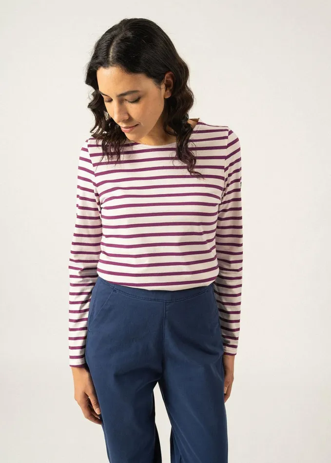 Minquidame Breton Striped Shirt With Long Sleeve Soft Cotton Ivoryplum Women Saint James Aw24 Minquidame Breton Striped Shirt With Long Sleeve Soft Cotton Ivoryplum Women Saint James Aw24