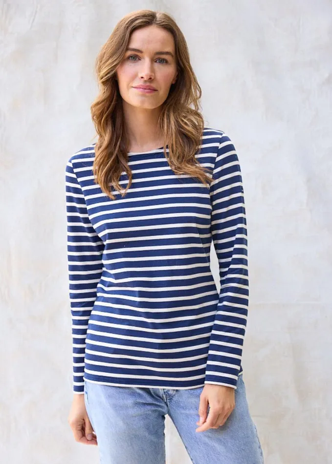 Minquidame Breton Striped Shirt With Long Sleeve Soft Cotton Navyecru Women Saint James Breton Striped Shirts