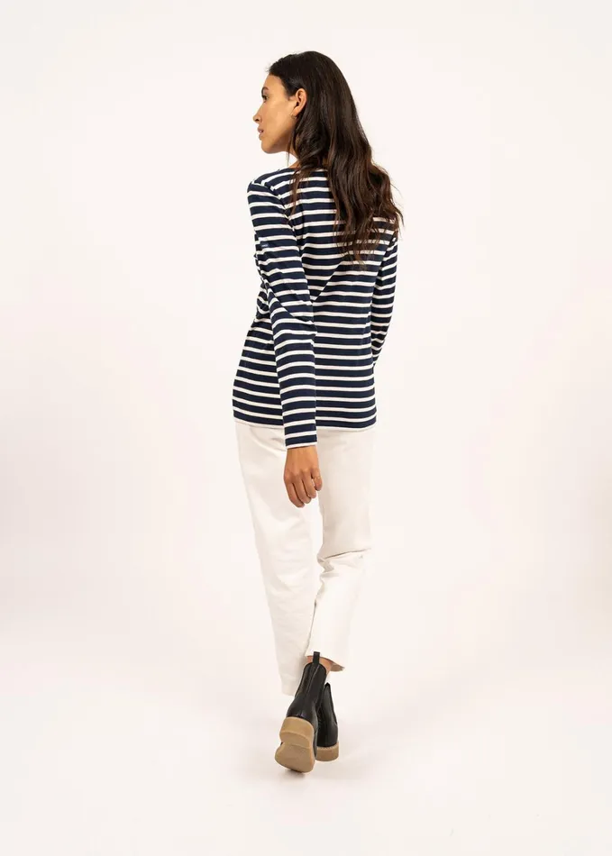 Minquidame Breton Striped Shirt With Long Sleeve Soft Cotton Navyecru Women Saint James Breton Striped Shirts