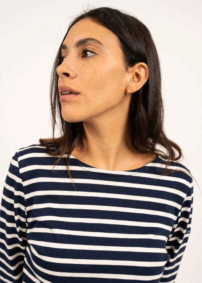 Minquidame Breton Striped Shirt With Long Sleeve Soft Cotton Navyecru Women Saint James Breton Striped Shirts