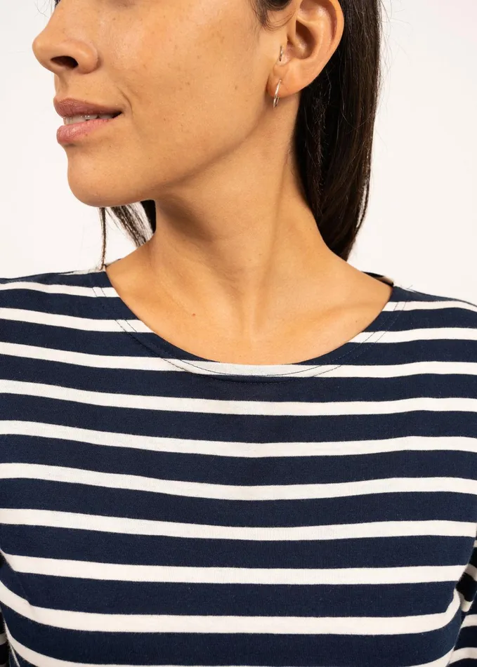 Minquidame Breton Striped Shirt With Long Sleeve Soft Cotton Navyecru Women Saint James Breton Striped Shirts
