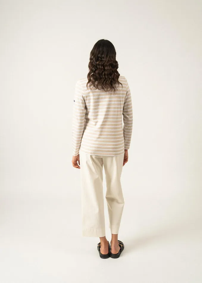 Minquidame Breton Striped Shirt With Long Sleeve Soft Cotton Oatmealwhite Women Saint James Breton Striped Shirts