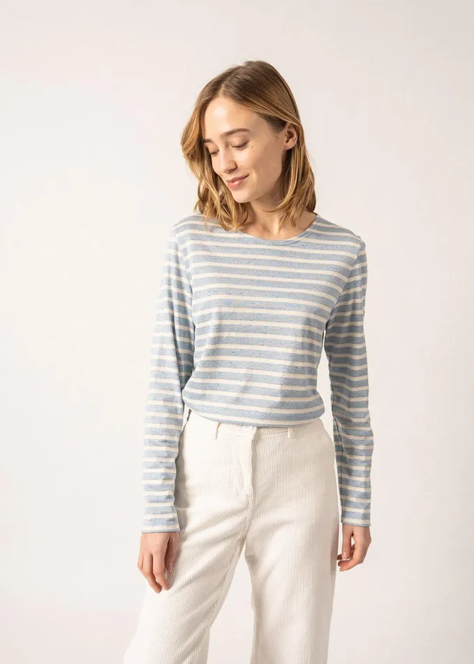 Minquidame Glitter Breton Striped Shirt With Glitters Soft Cotton Lightblueecru Women Saint James Breton Striped Shirts