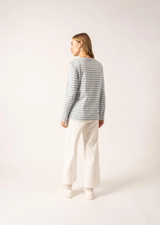 Minquidame Glitter Breton Striped Shirt With Glitters Soft Cotton Lightblueecru Women Saint James Breton Striped Shirts