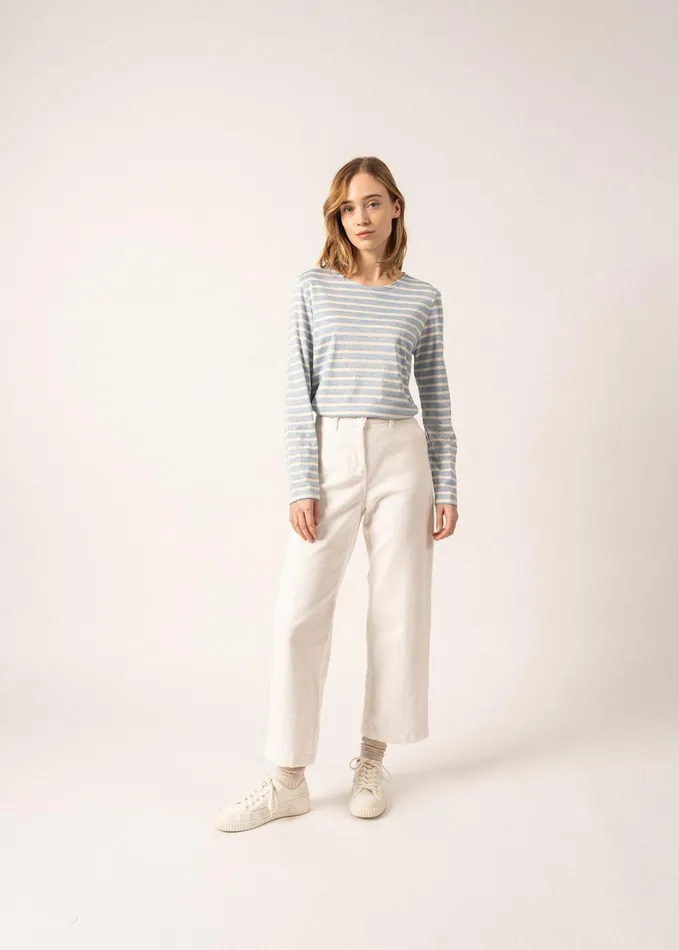 Minquidame Glitter Breton Striped Shirt With Glitters Soft Cotton Lightblueecru Women Saint James Breton Striped Shirts
