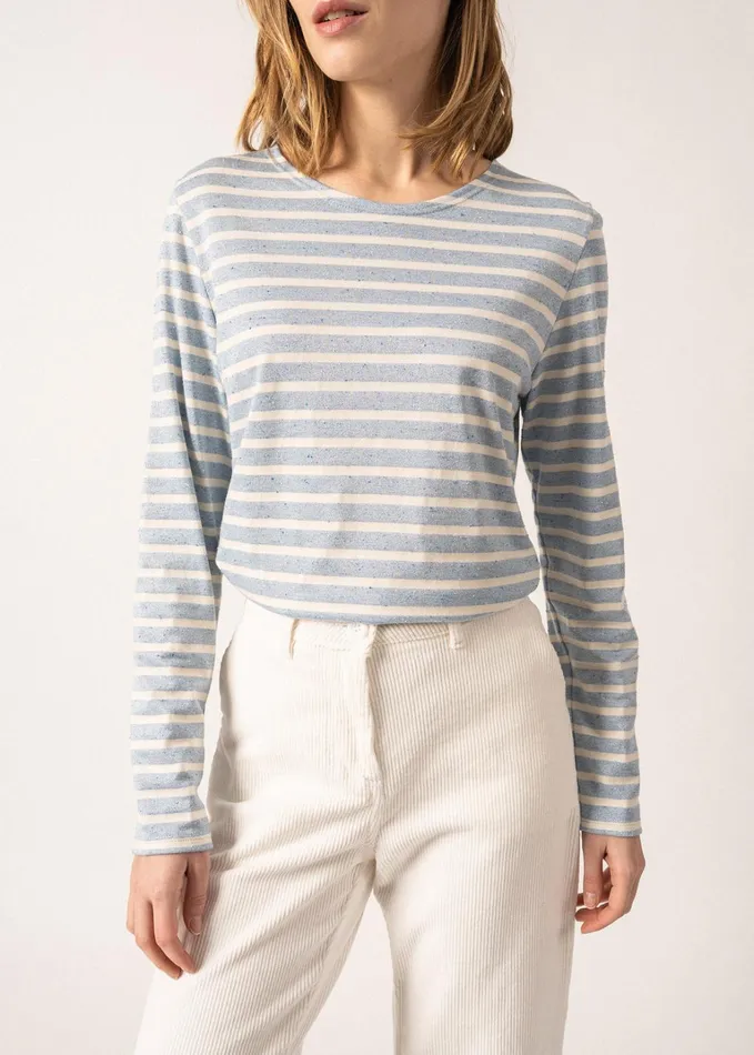 Minquidame Glitter Breton Striped Shirt With Glitters Soft Cotton Lightblueecru Women Saint James Breton Striped Shirts