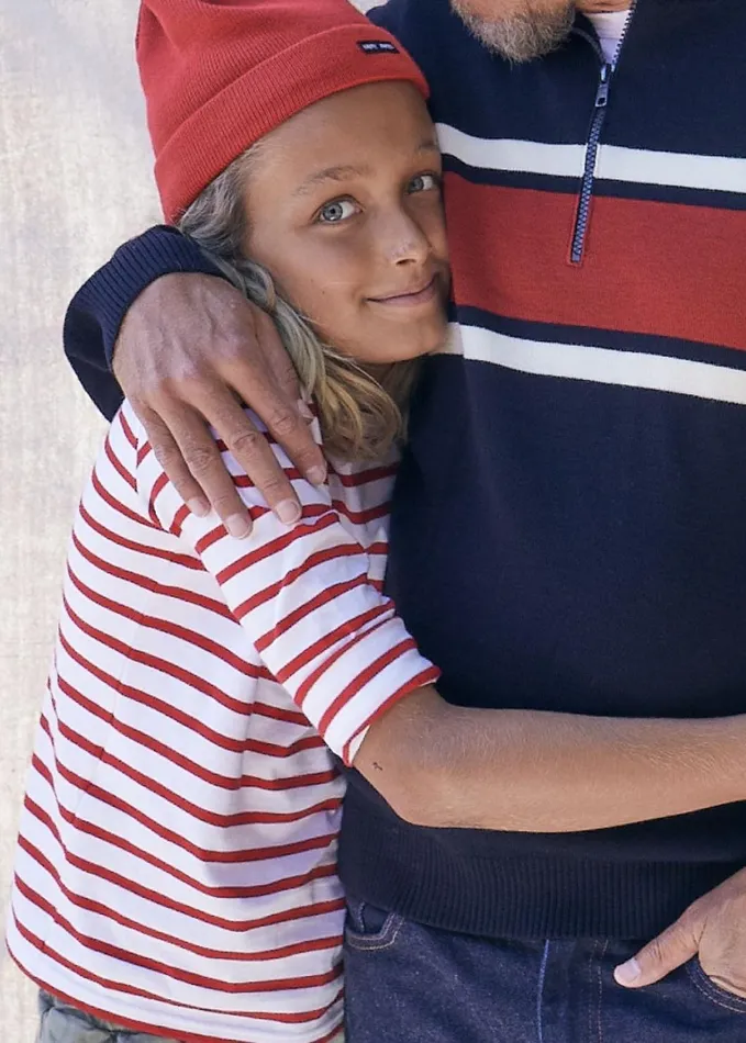 Minquiers Authentic Breton Shirt In Soft Cotton Whitered Kids Saint James Breton Striped Shirts