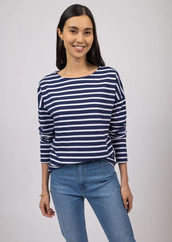 Minquiers Drop Ii DropShoulder Breton Striped Shirt Soft Cotton Straight Fit Navywhite Women Saint James Breton Striped Shirts