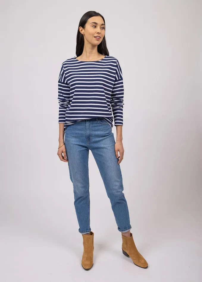 Minquiers Drop Ii DropShoulder Breton Striped Shirt Soft Cotton Straight Fit Navywhite Women Saint James Breton Striped Shirts