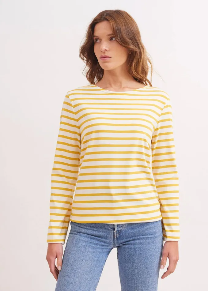 Minquiers Modern Authentic Breton Stripe Shirt Soft Cotton Ivoryamber Women Saint James Breton Striped Shirts Minquiers Modern Authentic Breton Stripe Shirt Soft Cotton Ivoryamber Women Saint James Breton Striped Shirts