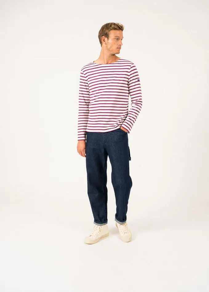 Minquiers Modern Authentic Breton Stripe Shirt Soft Cotton Ivoryplum Men Saint James Aw24 Minquiers Modern Authentic Breton Stripe Shirt Soft Cotton Ivoryplum Men Saint James Aw24