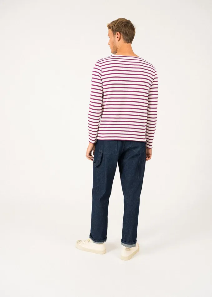 Minquiers Modern Authentic Breton Stripe Shirt Soft Cotton Ivoryplum Men Saint James Aw24