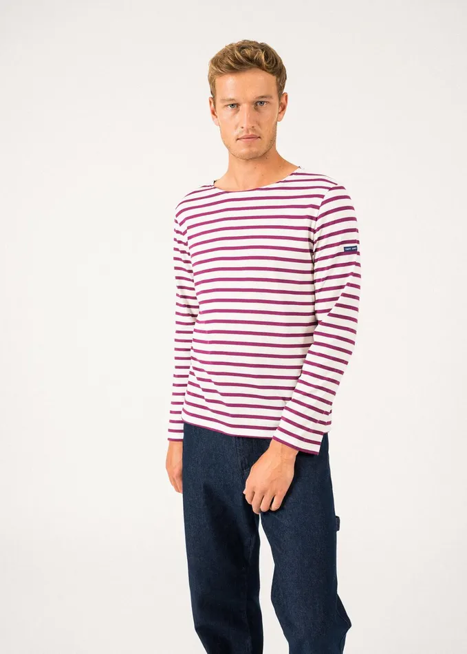 Minquiers Modern Authentic Breton Stripe Shirt Soft Cotton Ivoryplum Men Saint James Aw24