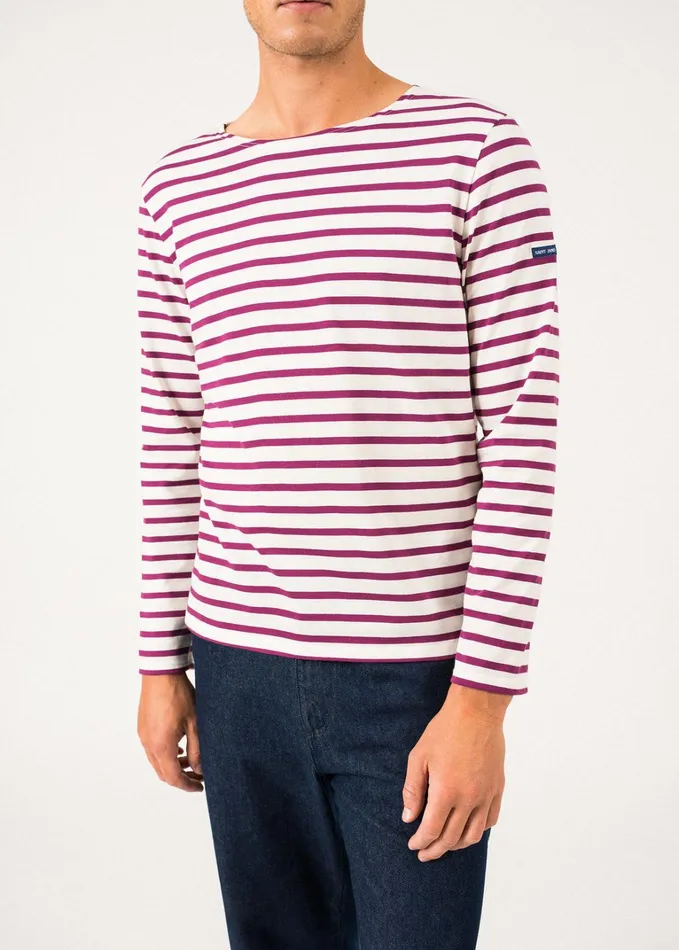 Minquiers Modern Authentic Breton Stripe Shirt Soft Cotton Ivoryplum Men Saint James Aw24