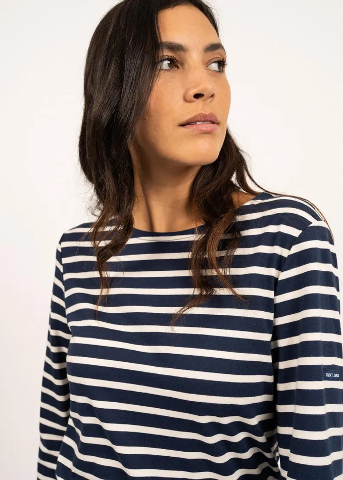 Minquiers Modern Authentic Breton Stripe Shirt Soft Cotton Navyecru Women Saint James Breton Striped Shirts