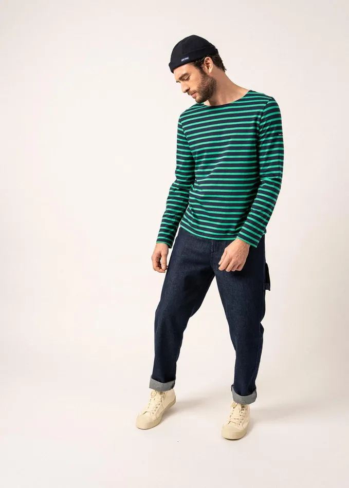 Minquiers Modern Authentic Breton Stripe Shirt Soft Cotton Navykellygreen Men Saint James Aw24