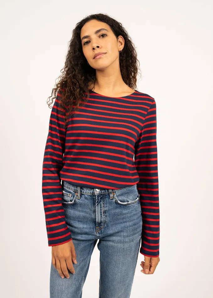 Minquiers Modern Authentic Breton Stripe Shirt Soft Cotton Navyred Women Saint James Breton Striped Shirts
