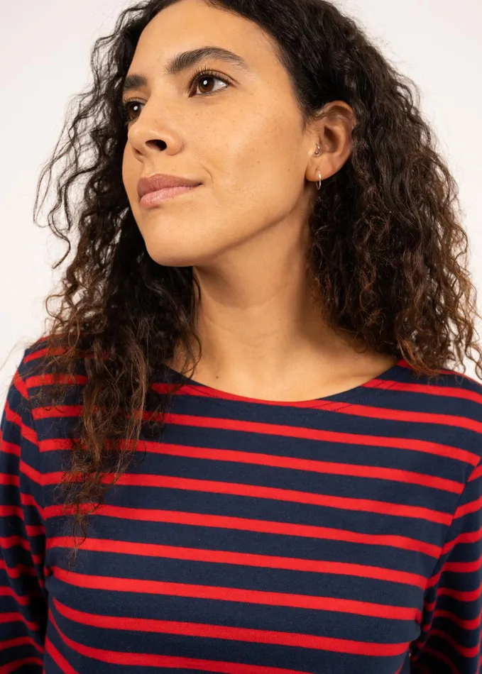 Minquiers Modern Authentic Breton Stripe Shirt Soft Cotton Navyred Women Saint James Breton Striped Shirts