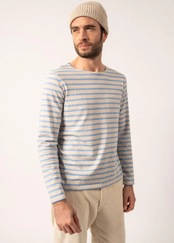 Minquiers Modern Authentic Breton Stripe Shirt Soft Cotton Oatmealoxygenblue Men Saint James Aw24 Minquiers Modern Authentic Breton Stripe Shirt Soft Cotton Oatmealoxygenblue Men Saint James Aw24