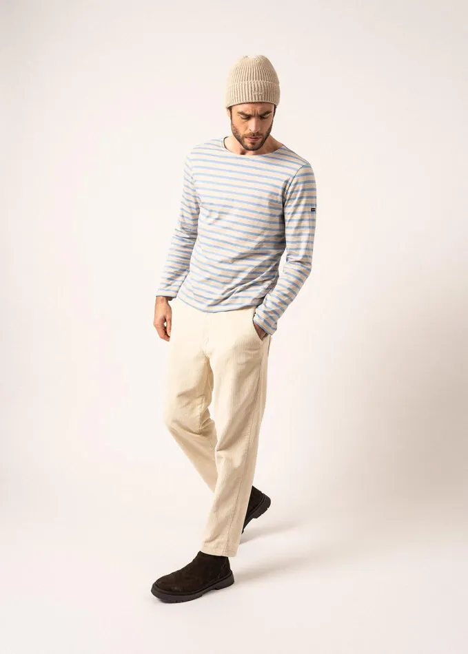 Minquiers Modern Authentic Breton Stripe Shirt Soft Cotton Oatmealoxygenblue Men Saint James Aw24