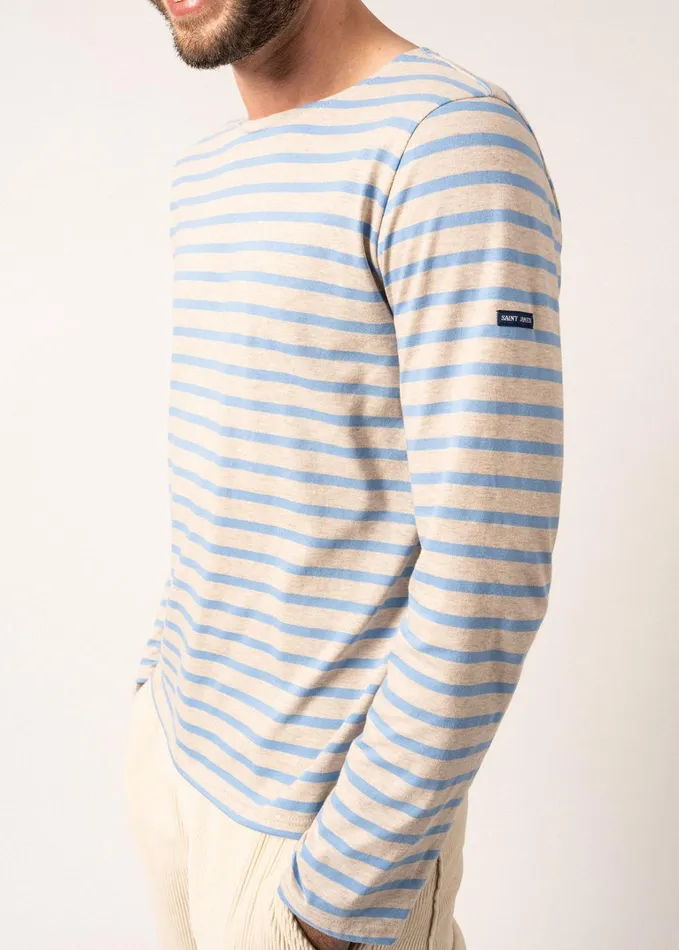 Minquiers Modern Authentic Breton Stripe Shirt Soft Cotton Oatmealoxygenblue Men Saint James Aw24