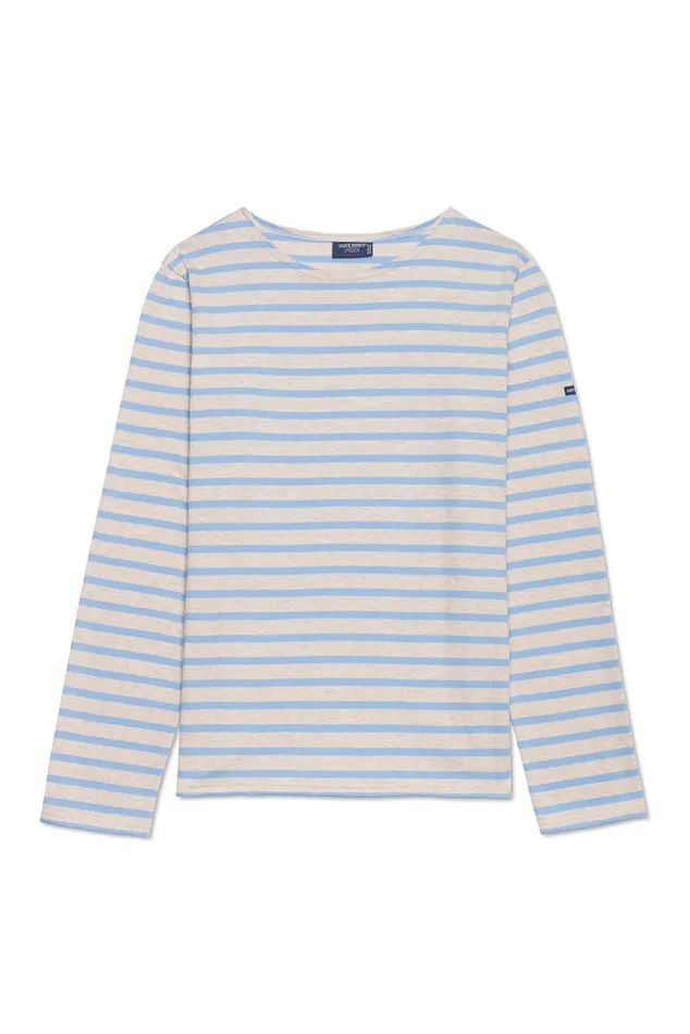 Minquiers Modern Authentic Breton Stripe Shirt Soft Cotton Oatmealoxygenblue Men Saint James Aw24