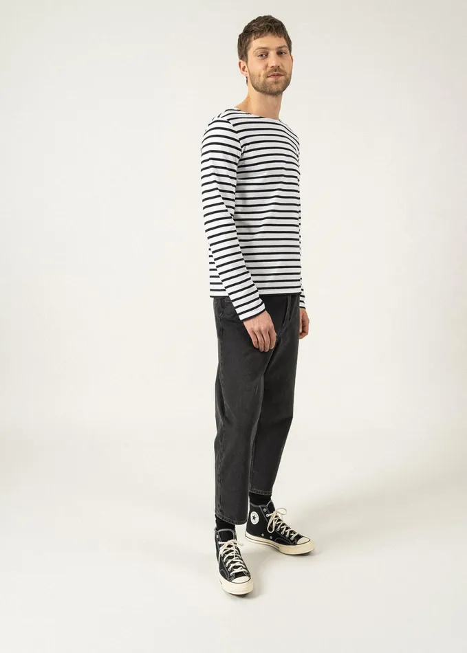 Minquiers Modern Authentic Breton Stripe Shirt Soft Cotton Whiteblack Men Saint James Breton Striped Shirts
