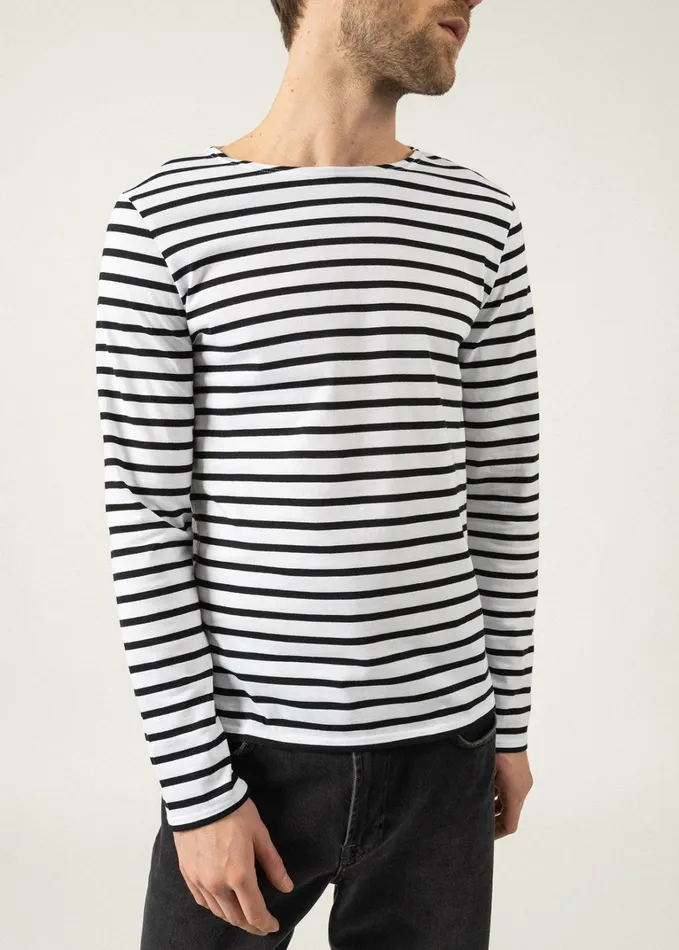 Minquiers Modern Authentic Breton Stripe Shirt Soft Cotton Whiteblack Men Saint James Breton Striped Shirts