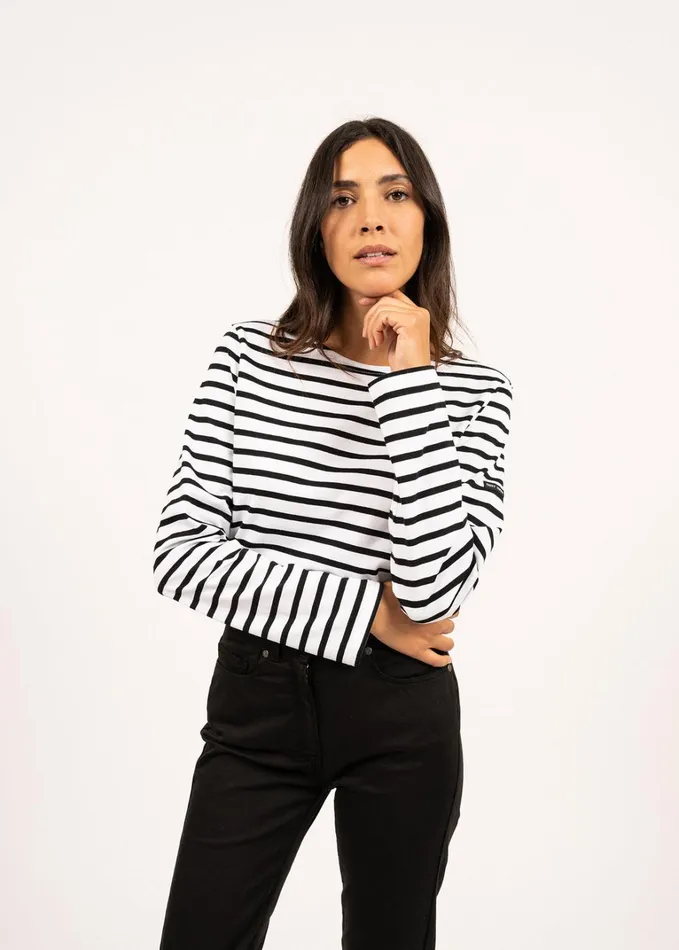 Minquiers Modern Authentic Breton Stripe Shirt Soft Cotton Whiteblack Men Saint James Breton Striped Shirts