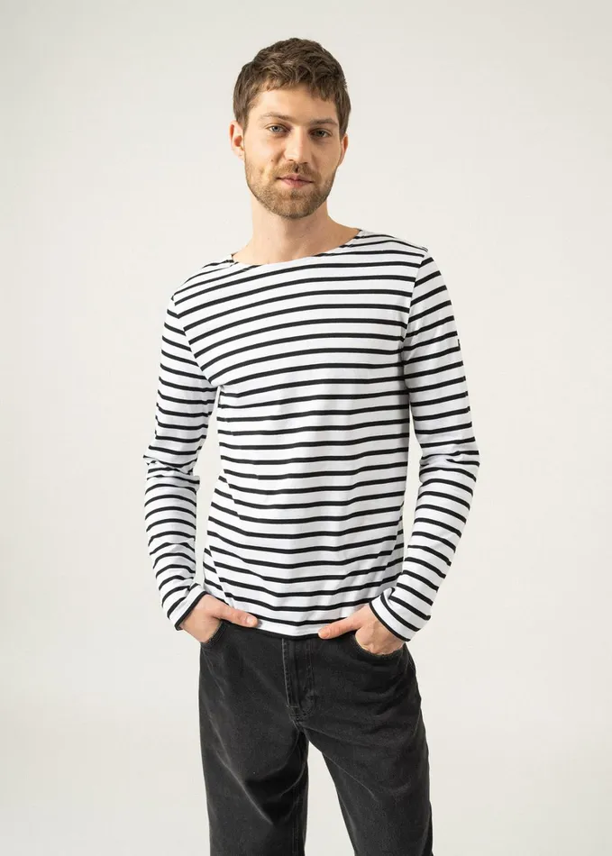 Minquiers Modern Authentic Breton Stripe Shirt Soft Cotton Whiteblack Men Saint James Breton Striped Shirts