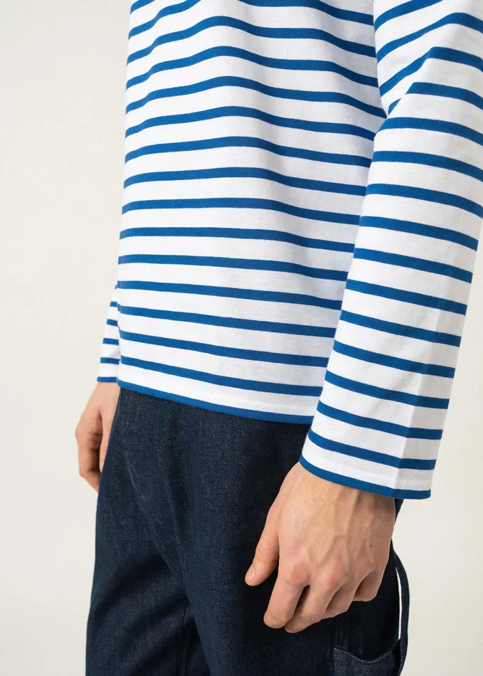 Minquiers Modern Authentic Breton Stripe Shirt Soft Cotton Whiteroyalblue Men Saint James Breton Striped Shirts