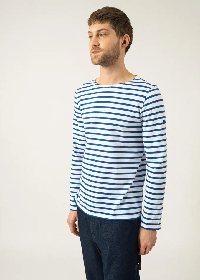 Minquiers Modern Authentic Breton Stripe Shirt Soft Cotton Whiteroyalblue Men Saint James Breton Striped Shirts