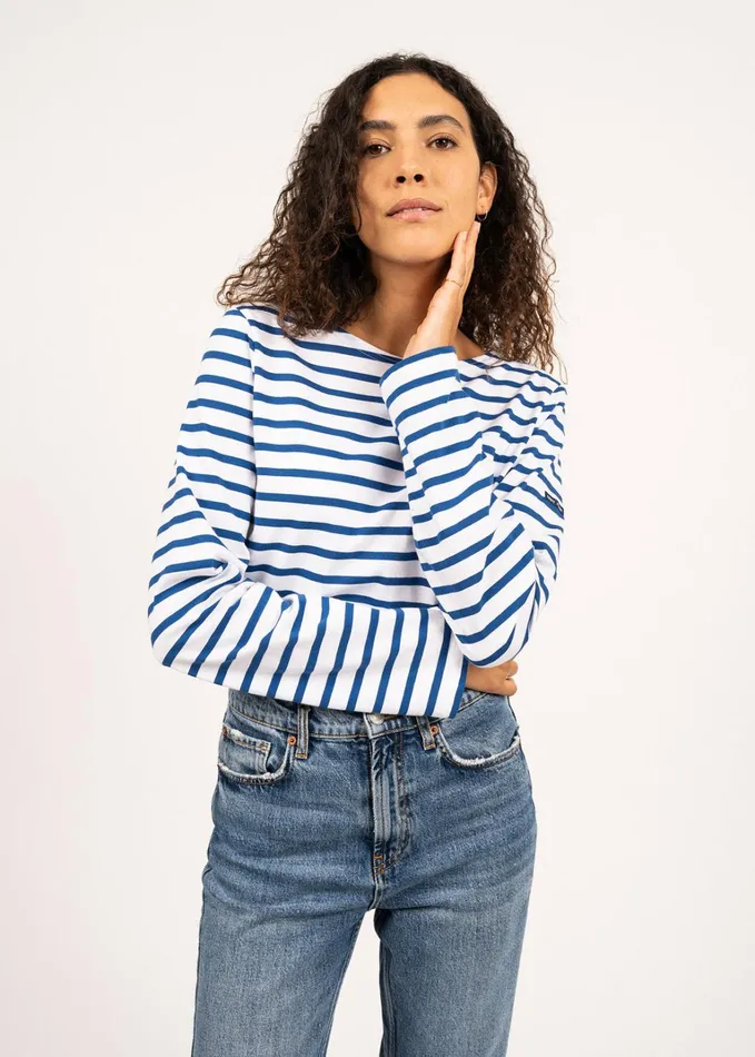 Minquiers Modern Authentic Breton Stripe Shirt Soft Cotton Whiteroyalblue Men Saint James Breton Striped Shirts