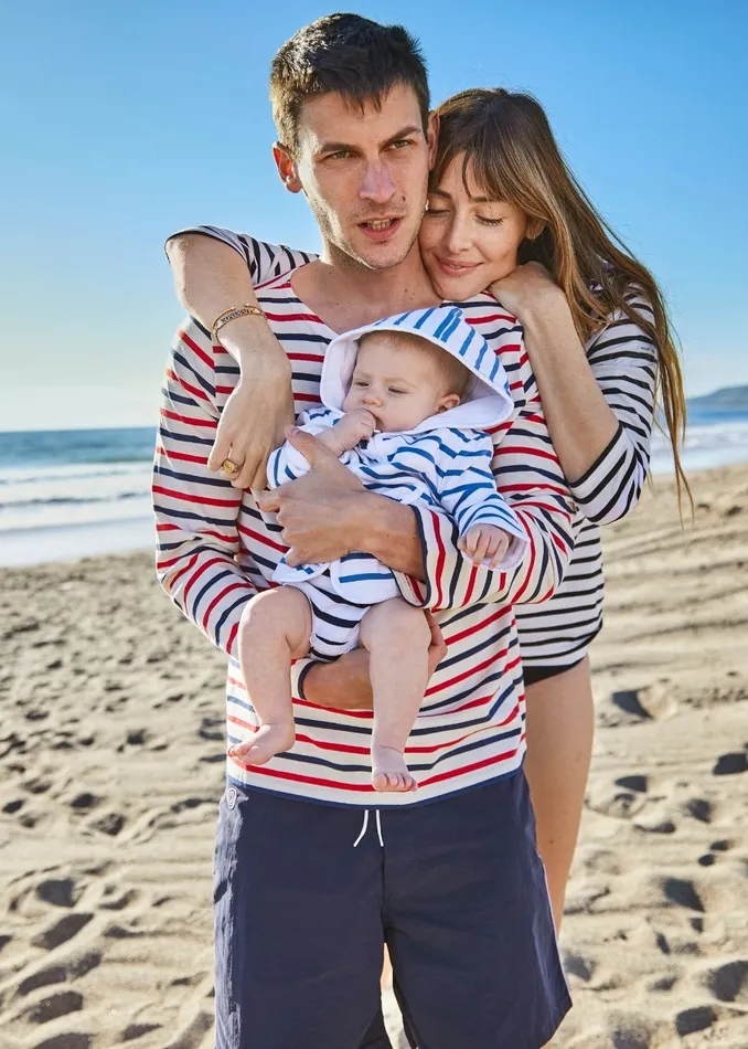 Minquiers Moderne TriColor Striped Shirt Lightweight Cotton Ecrunavyred Men Saint James Breton Striped Shirts