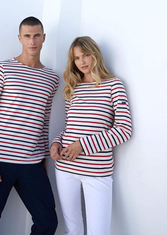 Minquiers Moderne TriColor Striped Shirt Lightweight Cotton Ecrunavyred Women Saint James Breton Striped Shirts Minquiers Moderne TriColor Striped Shirt Lightweight Cotton Ecrunavyred Women Saint James Breton Striped Shirts