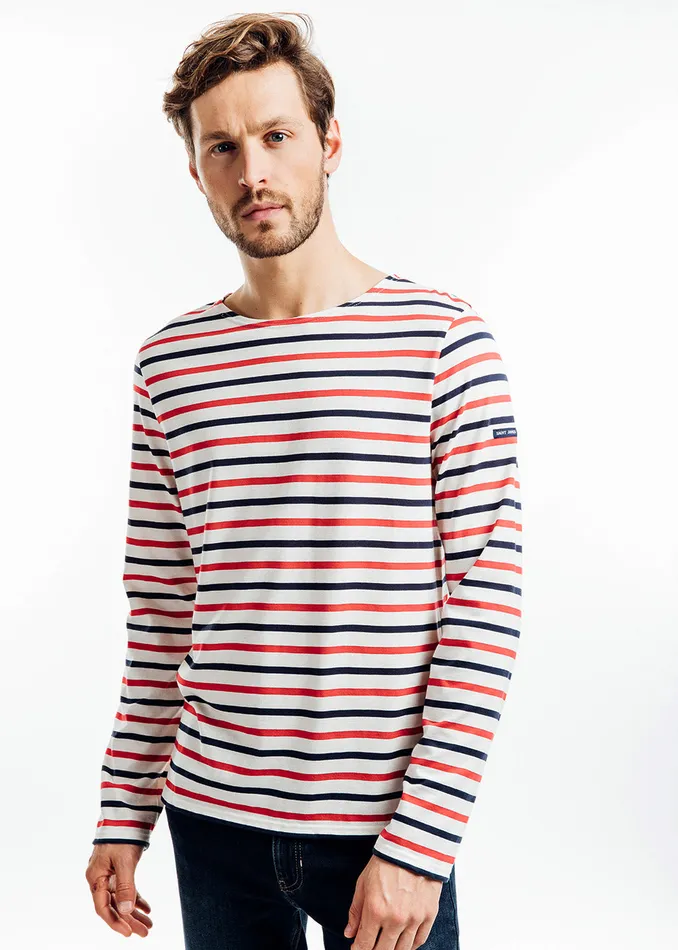 Minquiers Moderne TriColor Striped Shirt Lightweight Cotton Ecrunavyred Women Saint James Breton Striped Shirts