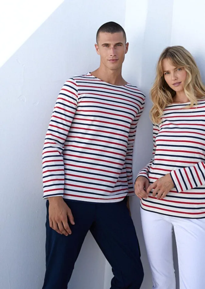 Minquiers Moderne TriColor Striped Shirt Lightweight Cotton Ecrunavyred Women Saint James Breton Striped Shirts