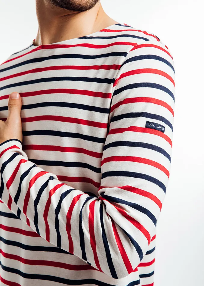 Minquiers Moderne TriColor Striped Shirt Lightweight Cotton Ecrunavyred Women Saint James Breton Striped Shirts