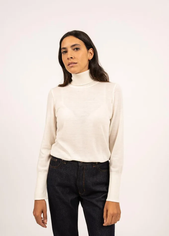 Modene Thin Turtleneck Sweater Wool Jersey Winterwhite Women Saint James Breton Sweaters Modene Thin Turtleneck Sweater Wool Jersey Winterwhite Women Saint James Breton Sweaters